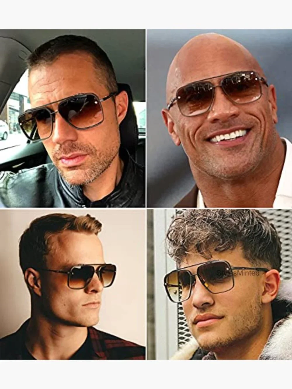Oversized Square Aviator Metal Sunglasses 63mm UV400